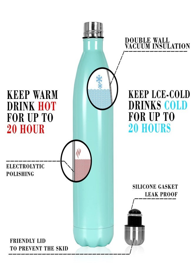 ستار ورك قارورة معدنية مزدوجة الجدار من الفولاذ المقاوم للصدأ من STAR WORK، مقاومة للماء، مثالية للرياضة والسفر، تحافظ على المشروبات ساخنة وباردة، قابلة لإعادة الاستخدام، قارورة رياضية مانعة للتسرب (1000 مل، أزرق سماوي) - Image 5